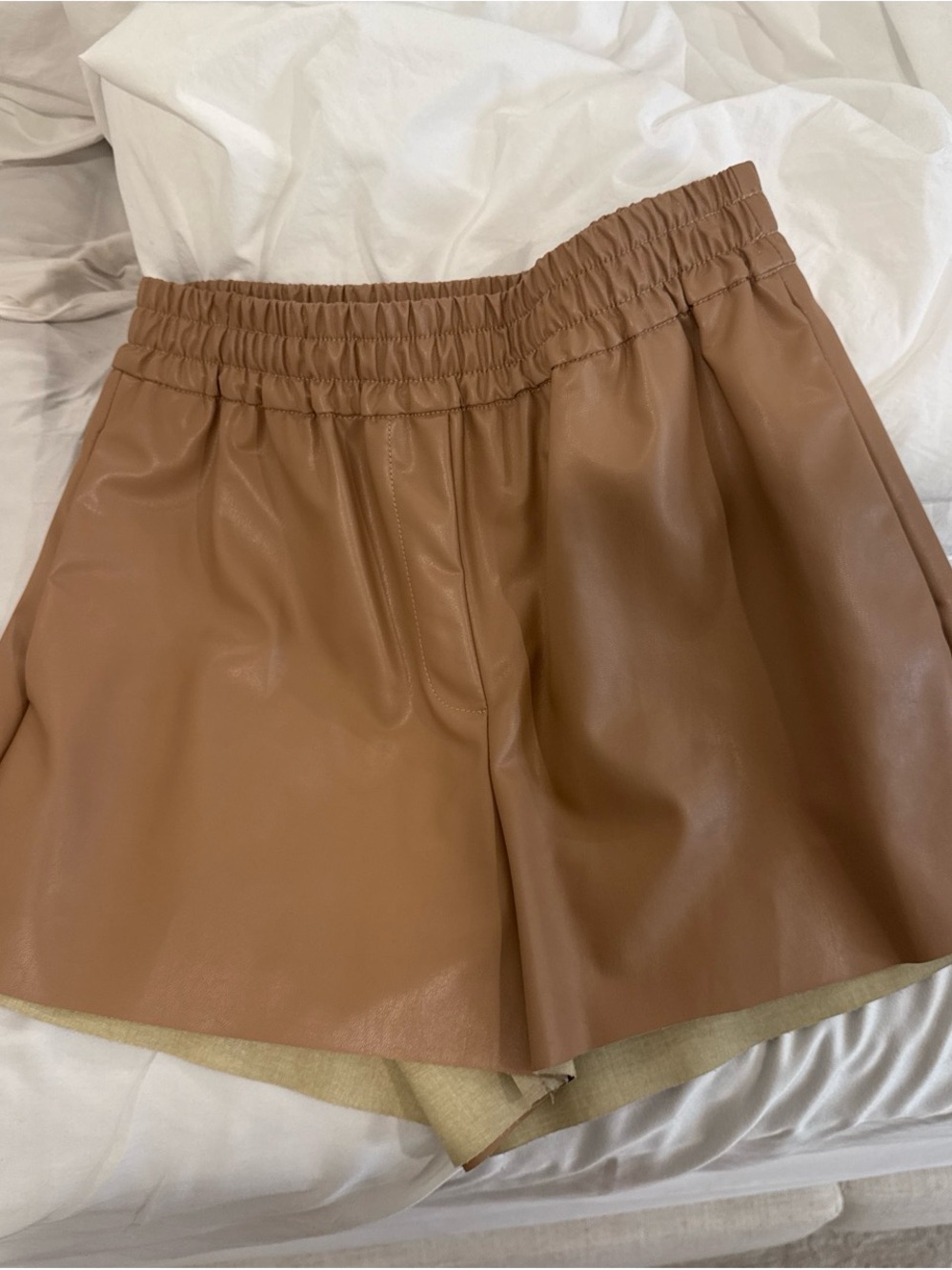 Deluc Faux Leather Elastic Waist Shorts - Brown
